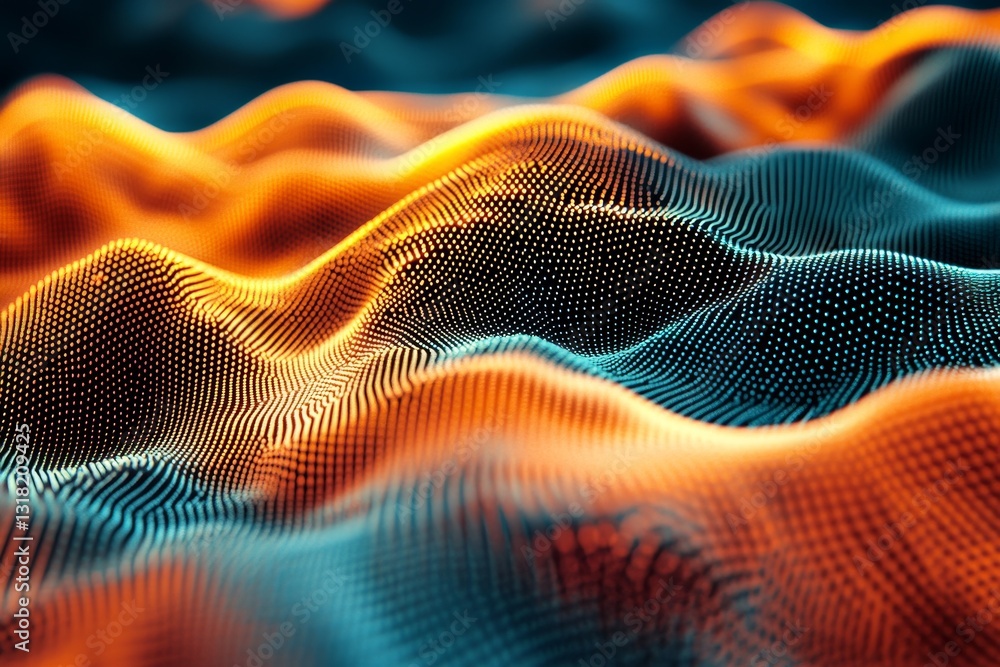 Aufkleber a colorful, abstract image of a mountain range with a blue and orange hue. the image is full of dots