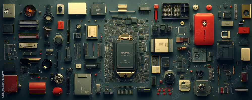 Poster retro tech components circuit board