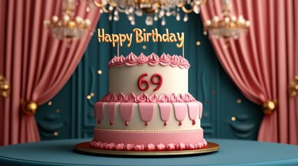 Elegant Birthday Cake in a Stunning Ballroom Backdrop with Festive Decorations