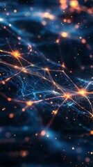 Obraz premium Captivating abstract image featuring bright blue and orange light trails with sparkles. Perfect for backgrounds, digital designs, or technology themes.