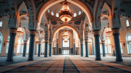 Obraz premium An Expansive Interior View Of A Beautiful Empty Mosque