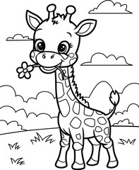 Fototapeta premium Baby giraffe cartoon vector coloring