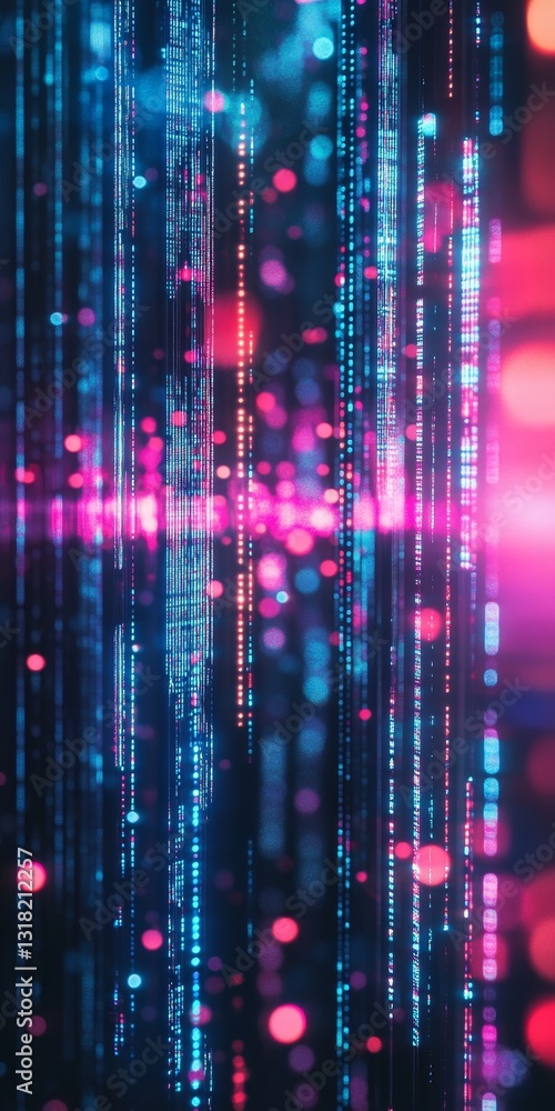 Poster a colorful, abstract image with a blue and pink background. the image is made up of many small dots,