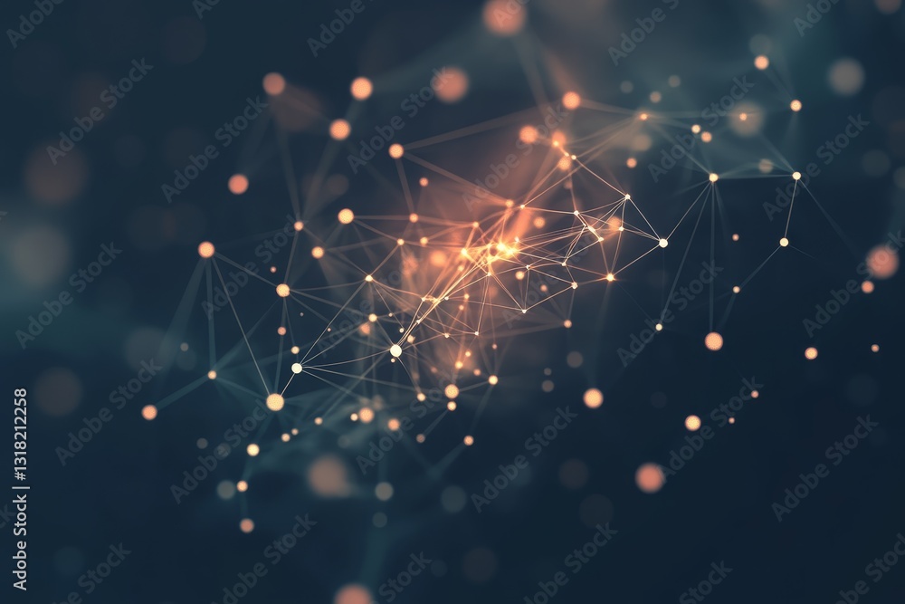 Poster this abstract image showcases intricate network connections illuminated by glowing points and soft b