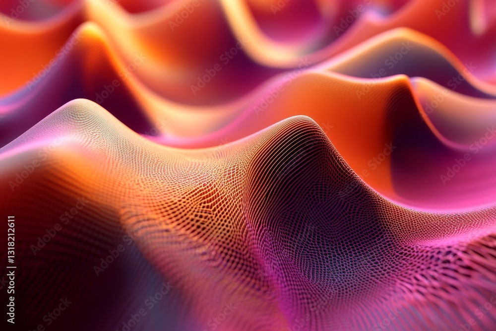 Poster a colorful, abstract image of a wave with a pinkish hue. the image is full of texture and he is a wo