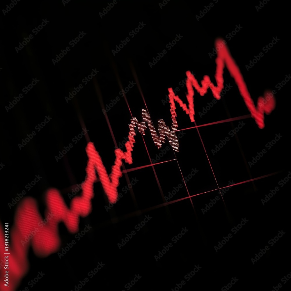 Aufkleber analyzing dynamic stock market trends with red graph lines on black background