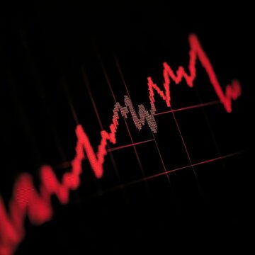 Analyzing Dynamic Stock Market Trends with Red Graph Lines on Black Background