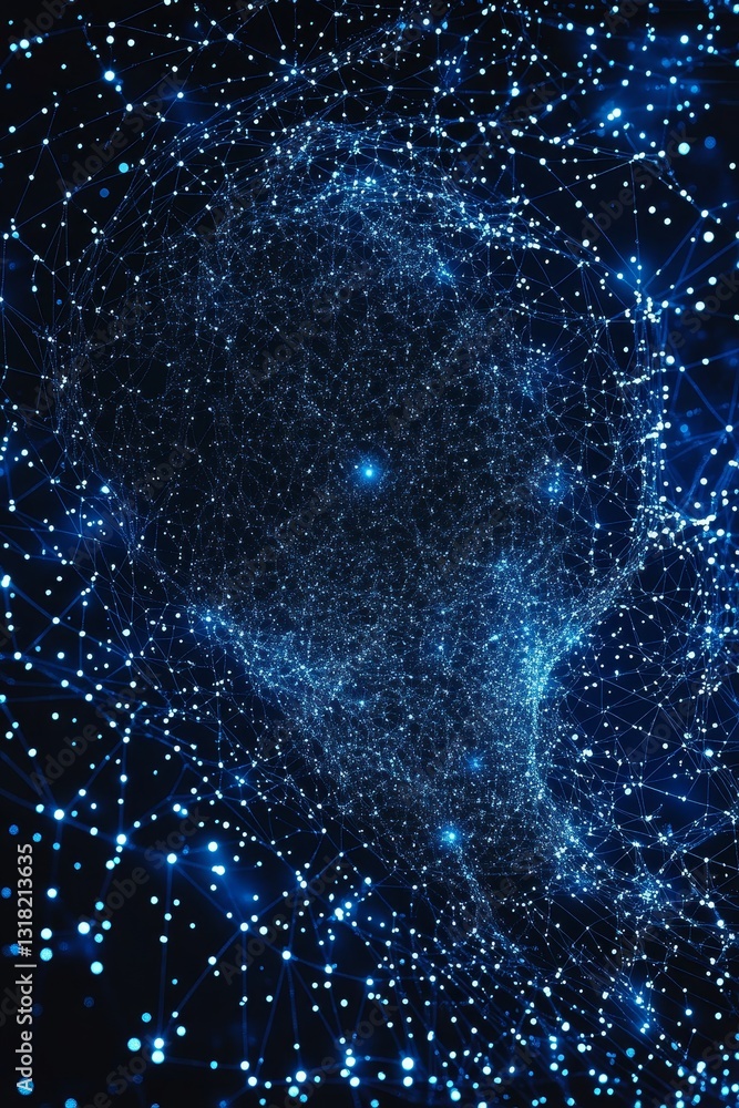 Poster this captivating abstract image features interconnected lines and glowing dots on a black background