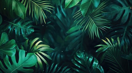 Fototapeta premium Lush tropical foliage composition with vibrant green and dark tones