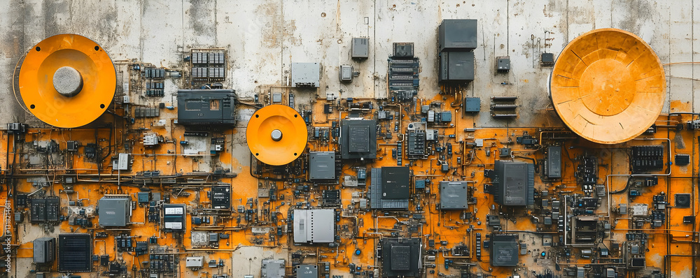 Poster old circuit board components, tech texture