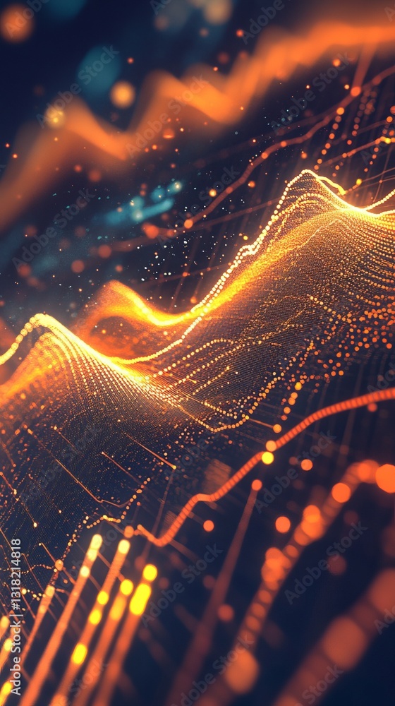 Poster dynamic abstract waves in vibrant digital technology visualization