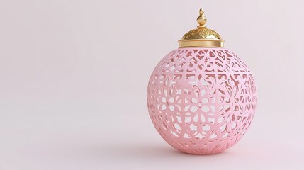 A stunning 3D pink decorative lantern with intricate patterns and a gold top, exuding artistic elegance and perfect for both traditional and modern decor themes.