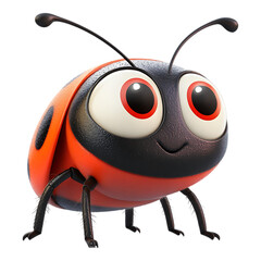 Naklejka premium A cute cartoon ladybug insect with large expressive eyes and antennae stands ready for children’s book illustrations isolated on transparent
