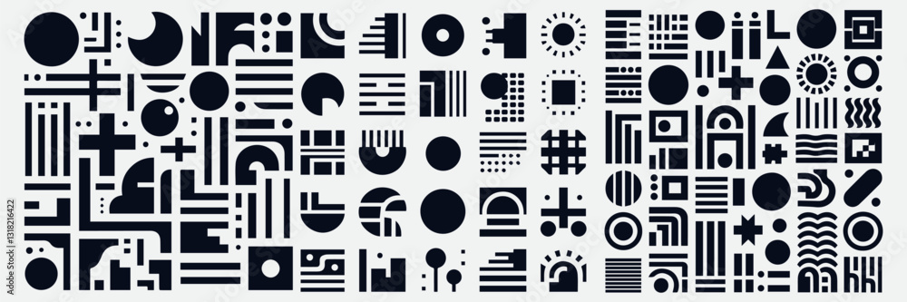 Aufkleber geometric abstract pattern with colorful shapes and symbols on dark background