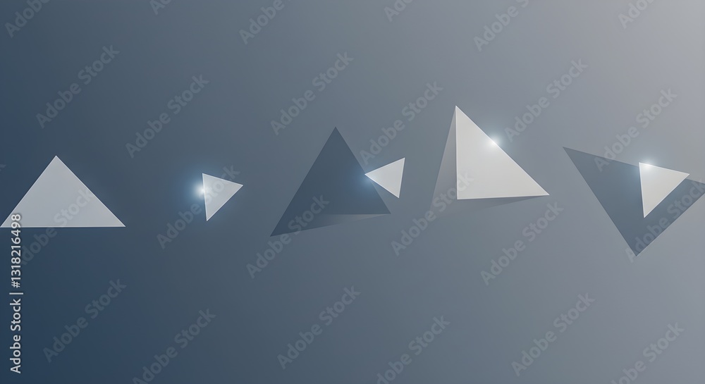 Aufkleber floating geometric triangles casting shadows on a gradient gray backdrop.