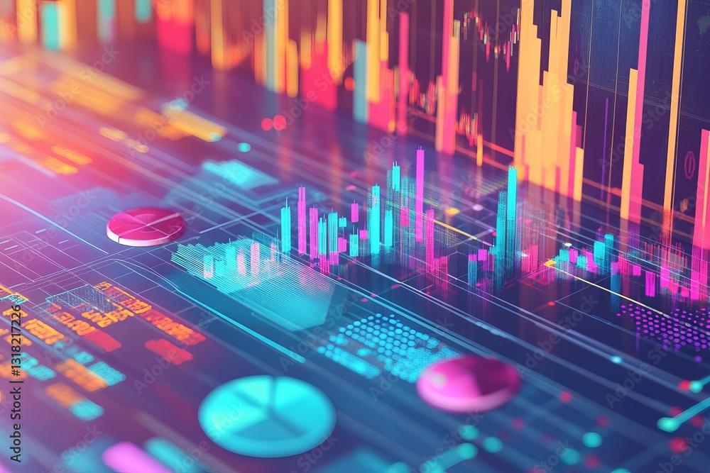 Poster a colorful computer screen with many different colored lines and shapes