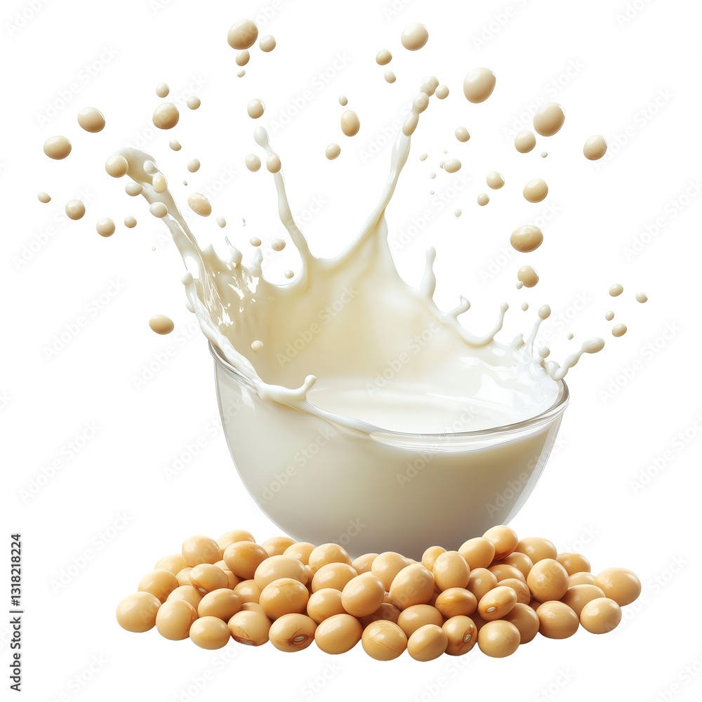 Aufkleber soybeans surrounded by splashing milk in a dynamic display of flavor and nutrition against a transpa
