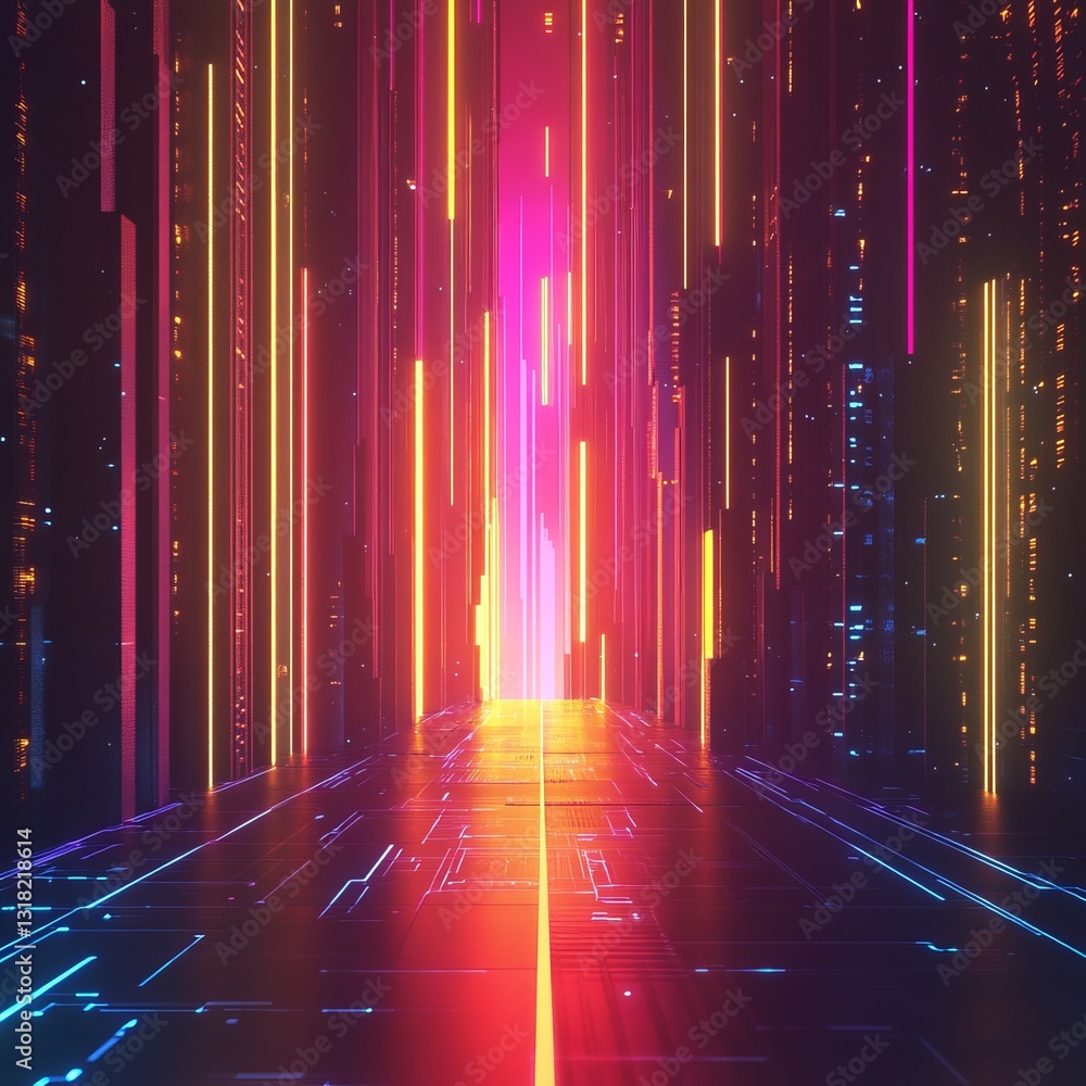 Poster explore a vibrant futuristic digital background featuring glowing lines and abstract designs. this s