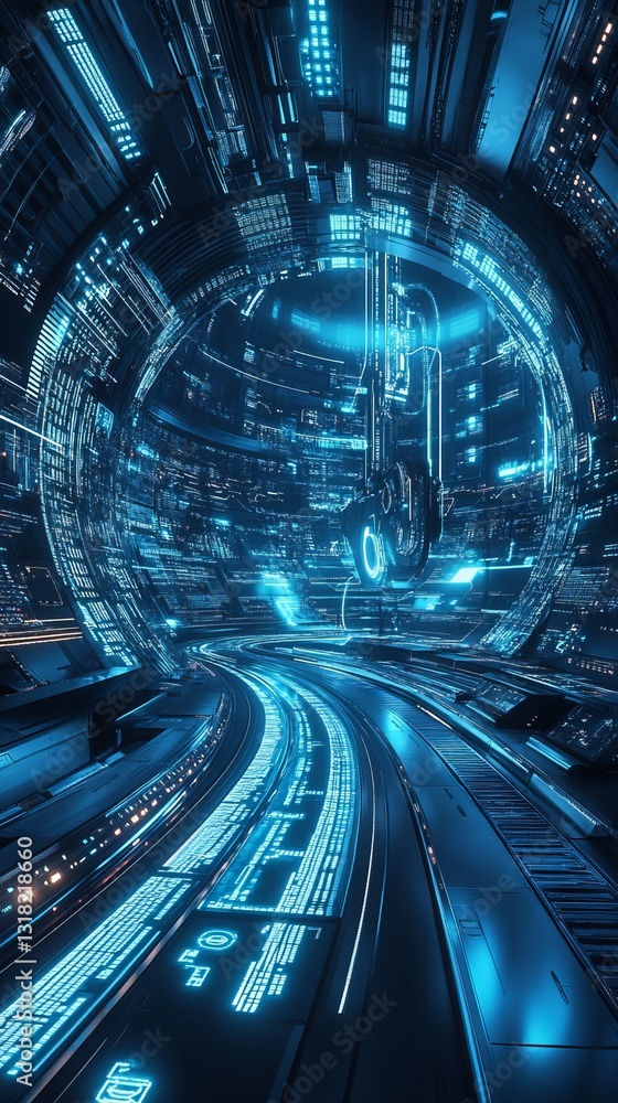 Poster futuristic iot scene with glowing technology and dynamic space