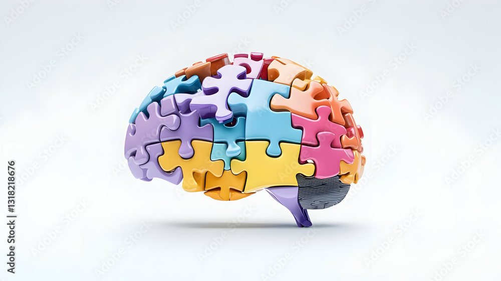 Aufkleber colorful puzzle brain depicted on white background representing cognitive function and mental develo