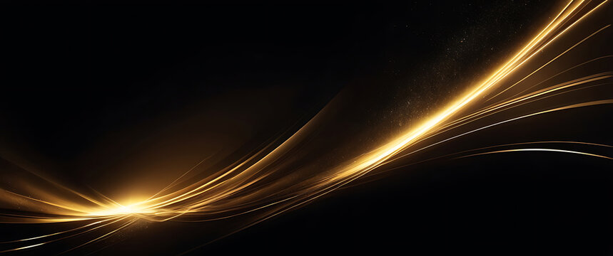 A high-contrast abstract background with golden light streaks against a deep black blinking a luxurious and cinematic effect. galaxy, glamour, glitter, liquid, nebula, particle, ai