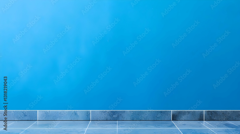 Poster vibrant deep blue water surface with subtle gradient meets textured gray poolside tiles creating a s