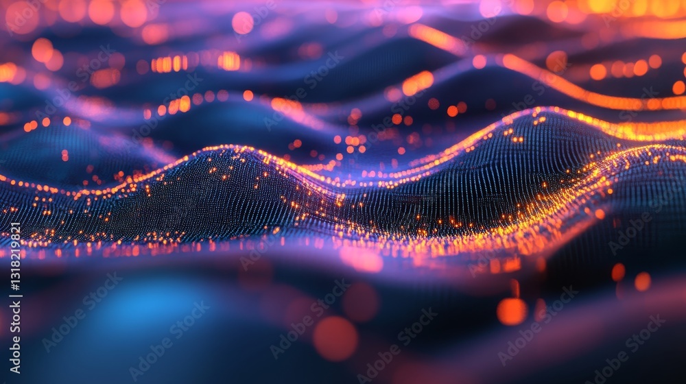 Aufkleber a mesmerizing visual of glowing abstract waves in vibrant orange and blue hues, creating a dynamic a