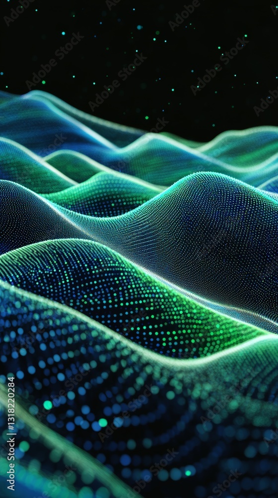 Poster captivating abstract representation of waves illuminated by vibrant neon colors, showcasing an ether
