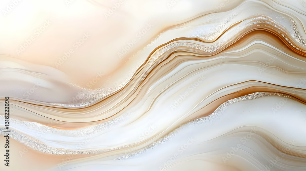 Poster abstract beige white brown onyx marble texture background with smooth waves and golden lines for int