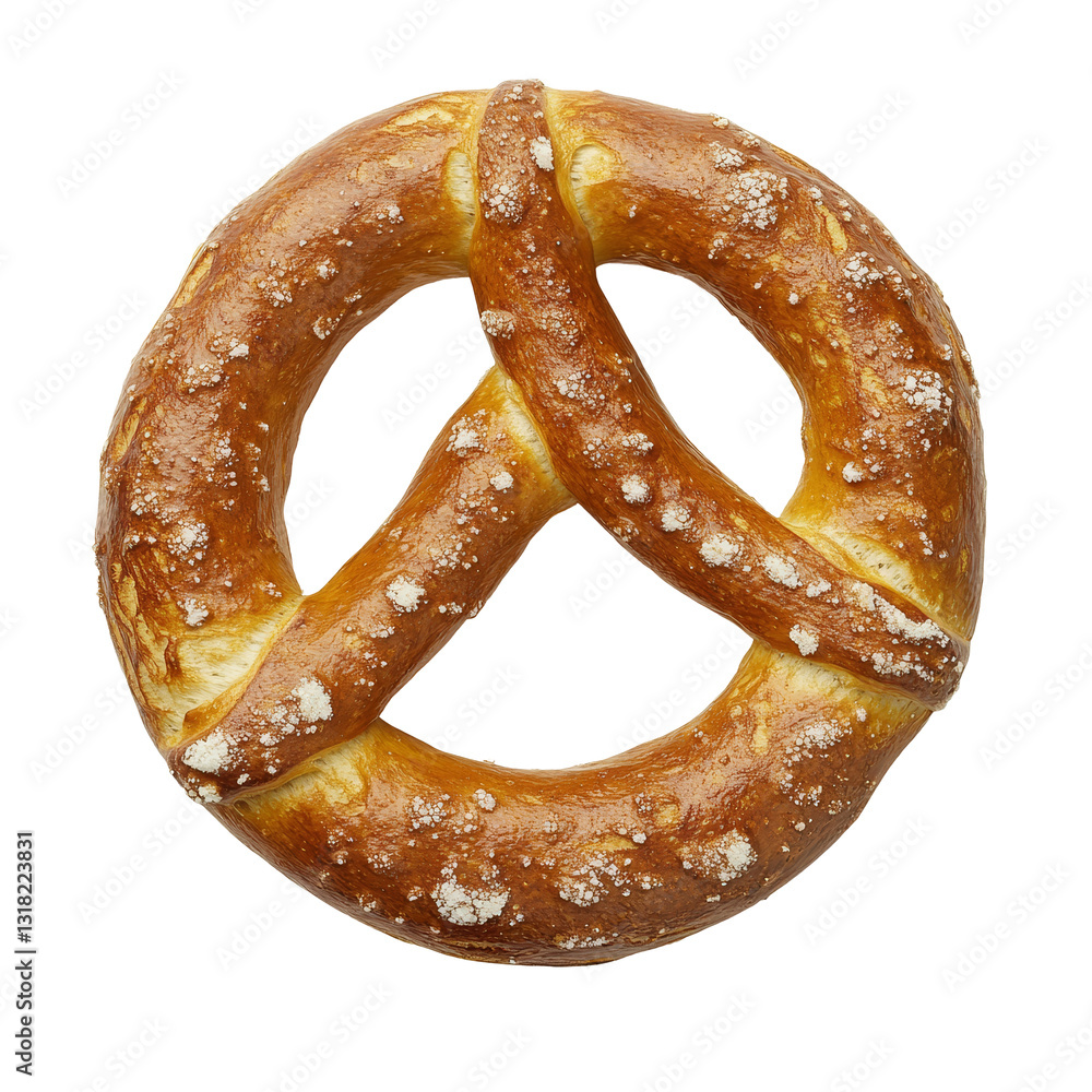 Poster topdown view of a freshly baked pretzel on a clean surface showcasing its golden brown color and uni