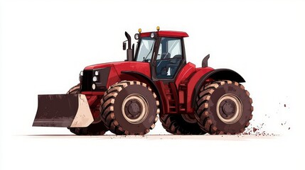 Obraz premium Powerful Red Tractor Illustration Agriculture Farming Heavy Machinery Rural