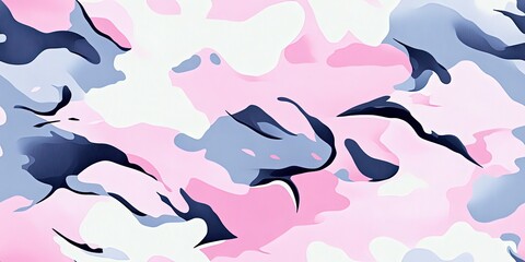 Soft Pink and Blue Abstract Camouflage Pattern with Smooth Curves and Flowing Shapes for Creative Design Projects and Backgrounds