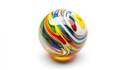 Fototapeta premium Multicolored Glass Marble with Swirls: Vibrant Color Swirls Make This Marble a Unique and Captivating Decorative Item. Isolated on White Background.