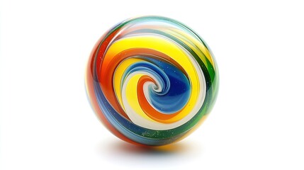 Multicolored Glass Marble with Swirls: Vibrant Color Swirls Make This Marble a Unique and Captivating Decorative Item. Isolated on White Background.