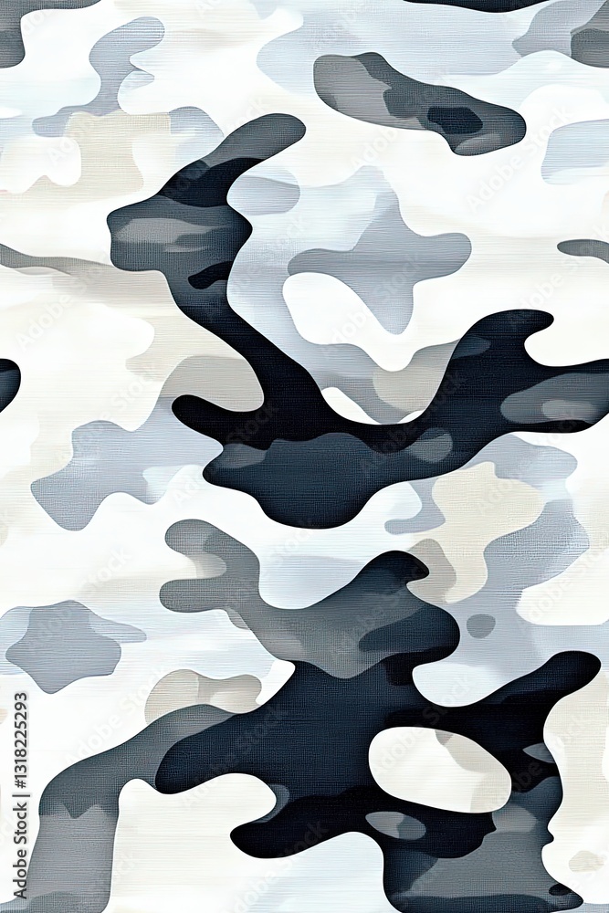 Poster Abstract camouflage pattern in shades of gray and blue suitable for background design or fabric use with smooth texture and artistic flair