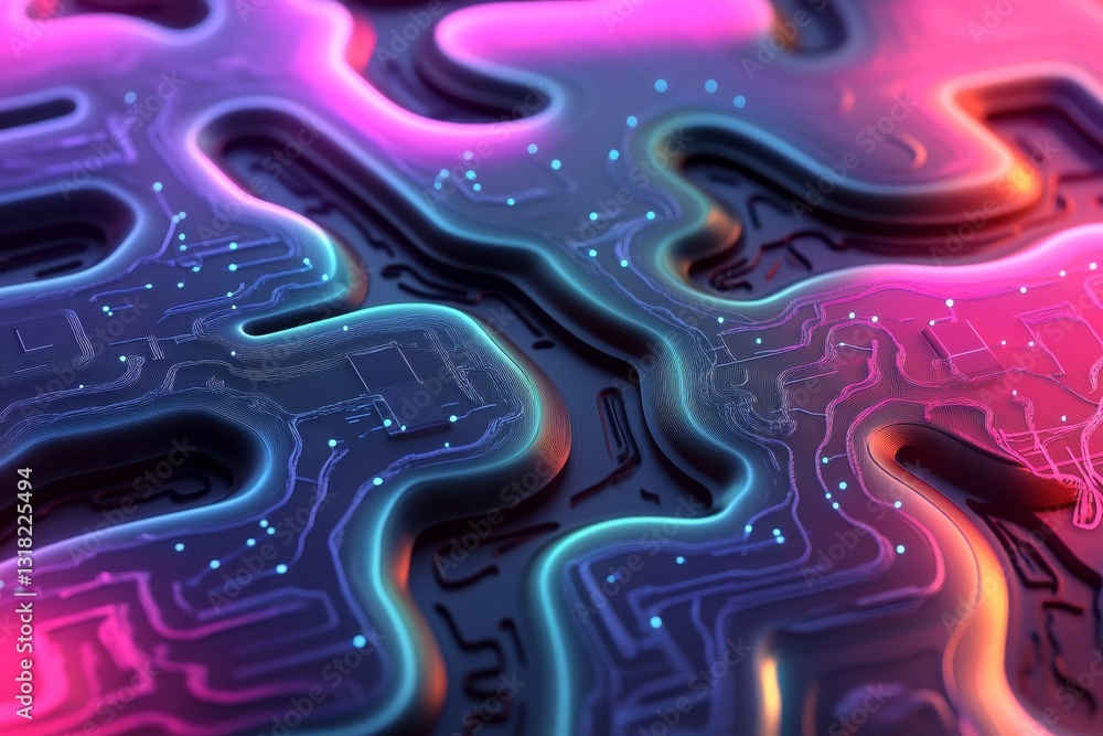 Poster a colorful, abstract design of electronic circuitry. the design is made up of many different shapes 