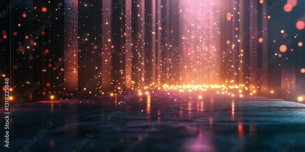 Poster A mesmerizing abstract background featuring glowing lights and sparkles in a dark setting, creating an enchanting and magical atmosphere perfect for various creative projects.