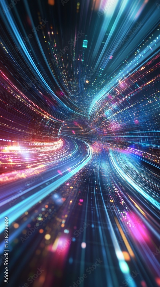 Poster a vibrant and dynamic abstract image showcasing colorful light trails in motion. this artwork captur