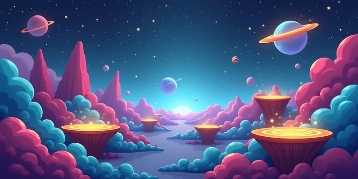 parallax cosmos background cartoon platforms game levels
