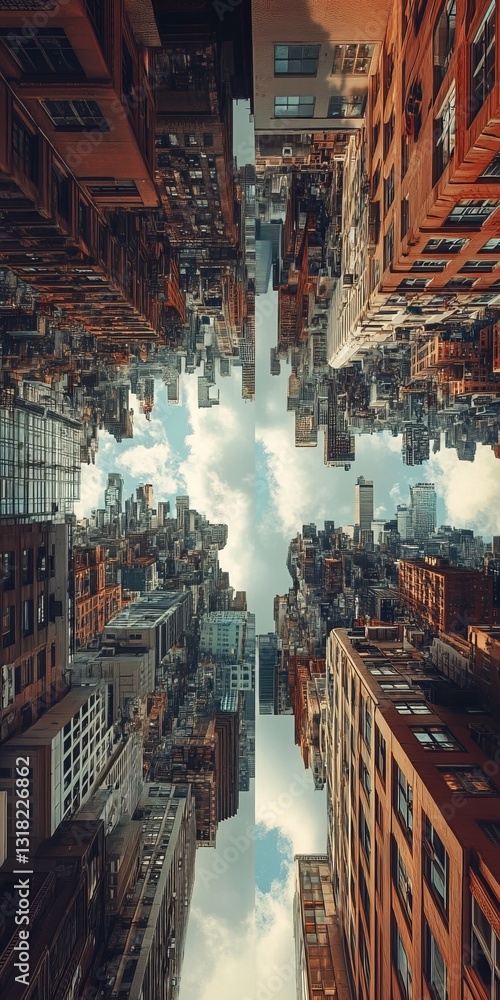 Poster explore a captivating view of urban architecture with a unique perspective showcasing the intricate 