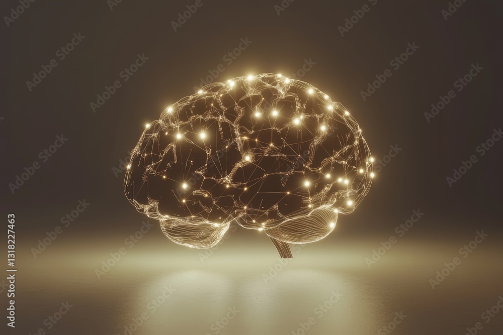 Poster this artistic representation features a glowing brain with intricate connections, symbolizing the in