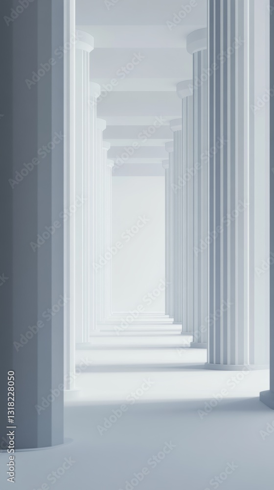 Poster a serene minimalist composition featuring elegant white columns that create depth and perspective. i