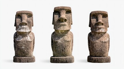 Three Moai Statues  Easter Island  PNG Cutout  High Resolution  Ancient  Cultural Heritage