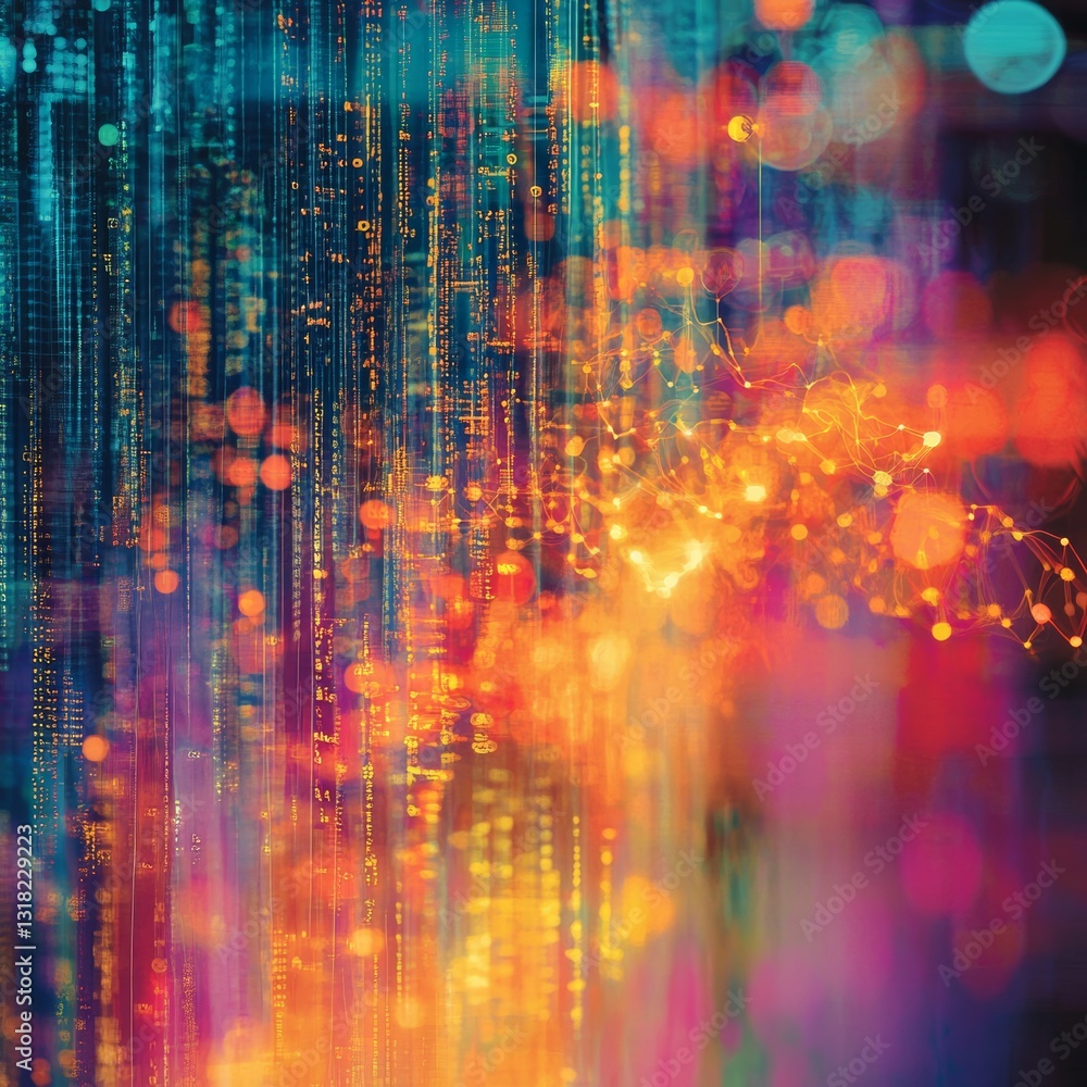 Poster vibrant abstract digital art with colorful light patterns and blur