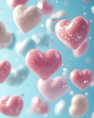 Fototapeta premium Minimal Pastel Valentine’s Day Colorful hearts floating in a dreamy background.