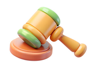 A Playful Gavel, Symbolizing A Lighthearted Approach To Justice, Rendered In Pastel Orange And Green Tones With A Smooth, 3d Design Isolated on Transparent Background