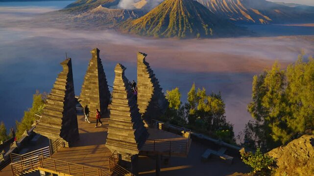 Video Slow motion of Beautiful Bromo Mountain from Seruni Point. Slow motion of Bromo Mountain on sunrise. Slow motion of Bromo Mount on Twilight at Kabupaten Probolinggo, Jawa Timur, Indonesia