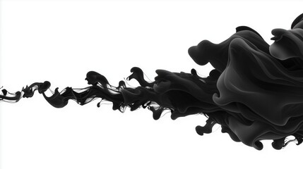 Abstract Artistic Representation of Black Ink Splashes Floating on a White Background