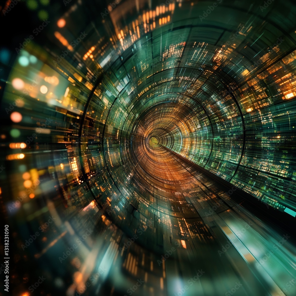 Poster futuristic abstract tunnel with bright lights and dynamic motion