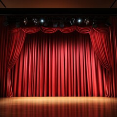 Elegant red theater curtain ready for performance.